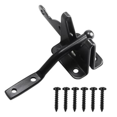 Imagem de KABMOZ Trava de portão autotravante, estilo mais longo (144 mm), para portão de cerca de madeira, travas de porta, aço, preto (1, preto)