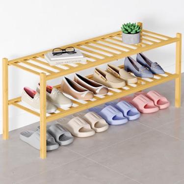 Imagem de Smiry Sapateira de bambu para armário, organizador de sapatos empilhável de madeira de 2 níveis, prateleira de armazenamento de sapatos de pé livre para entrada, entrada da porta da frente, natural