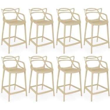 Imagem de Kit 8 Banquetas Média Allegra 66cm Design Cozinha/bancada - Nude
