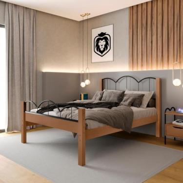 Imagem de Cama Casal MDF Oasis Preto/Nature 151x202cm Estilo Retrô - Lion Loja, 