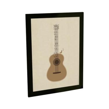 Imagem de Quadro Decorativo Violão Ilustração Bege Minimalista Decoração Poster Quarto Sala
