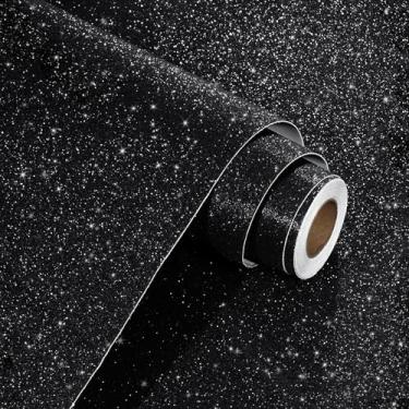 Imagem de WESTICK Papel de parede com glitter preto brilhante para destacar e colar papel de parede 30,5 cm x 1,000 cm