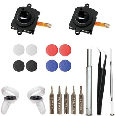 Imagem de 2 Pack Joystick Replacement Kit for Oculus Quest 2 Controller, Repair Kit Compatible with Meta Quest 3 Controller, Including 2 Joysticks, 4 Thumbstick Grips, Screwdriver, Tweezer, Pry Tool