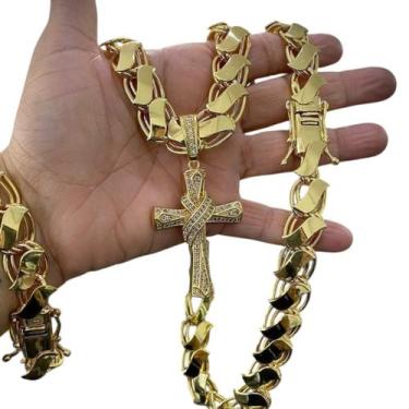 Imagem de Kit Dubai S 13mm + Cruz Maciço Cravejada Banhado a Ouro - ToJoia18k