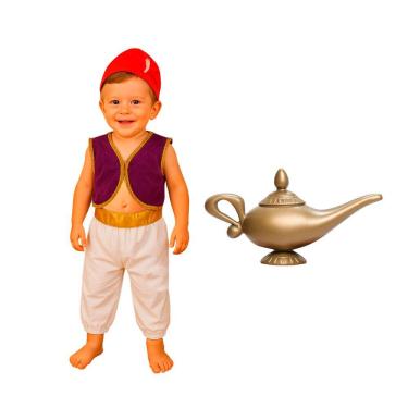 Imagem de Fantasia Alladin Luxo Completo Bebê Menino com Lâmpada Príncipe Sheik Festa Árabe Aniversário Carnaval Dia das Crianças