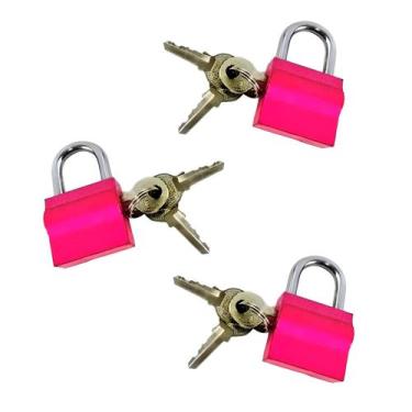 Imagem de Cadeado 30mm Rosa Kit com 3 Peças 9 Chaves Simples Shenling Padloc