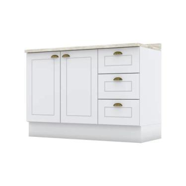 Imagem de Balcão Modulado com Tampo 120cm 2 Portas 3 Gavetas Emily Henn, Branco 