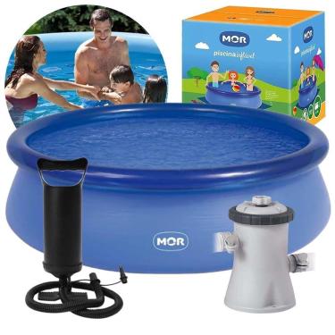 Imagem de Piscina Inflável Litros Circular 240cm Pvc Com Bomba Filtro Azul Mor 110v