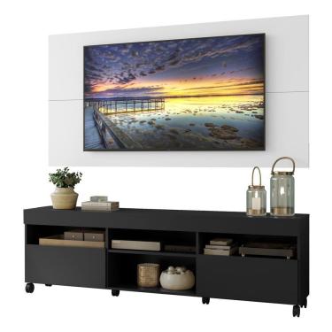 Imagem de Rack Com Painel E Suporte Tv 65" Com Rodízios Londres Multimóveis V3345 Preto/Branco Preto/Branco
