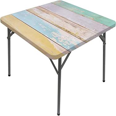 Imagem de CESGFC Toalha de mesa de madeira, estampa de textura de prancha de madeira, borda elástica, capa de mesa de jantar interna/externa, adequada para mesa quadrada de 157,5 x 157,5 cm