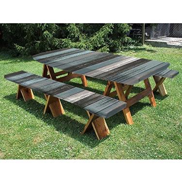 Imagem de Capa de toalha de mesa de piquenique e banco de madeira, estampa de textura de prancha de madeira, para uso ao ar livre, parque, terraço, 76 x 182 cm