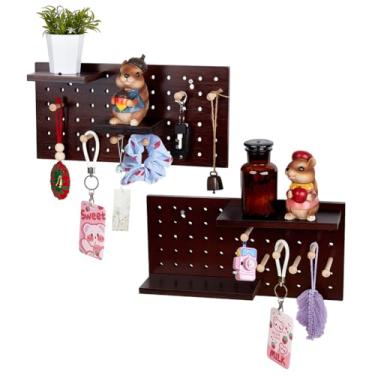 Imagem de Peacoblue Prateleira de ganchos de parede de armazenamento de organização de exibição modular de madeira (Cor: Nogueira)