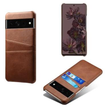 Imagem de Capas Compatível com Google Pixel 7 Pro,Caso de couro PU-Tampa de telefone a prova de choque com 2 slots de cartão,Proteção anti-impressão digital e anti-gota-Brown