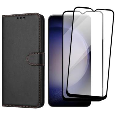 Imagem de Capa Carteira Flip Case para Samsung Galaxy S23 com 2 Películas de Vidro Temperado 3D, Preta