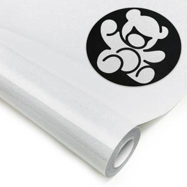 Imagem de DUEUIOE Rolo De Vinil Para Transferência Térmica Htv Com Glitter Branco - 30,5 Cm X 2,7 M, Passar A Ferro Em Todas As Máquinas Corte Fácil Cortar E Remover, Camisetas, Bonés Outros Designs (Branco C