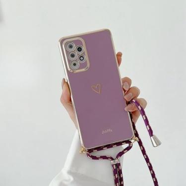 Imagem de Capa de celular com alça transversal em formato de coração para Samsung Galaxy S21, S20, S22, S23, S24, S10, S9, S8, Note 10, 20 Plus, Ultra Fe, roxa com alça, para Samsung S24