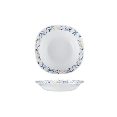 Imagem de Prato requintado de cerâmica de vidro temperado resistente ao calor doméstico europeu - flor geométrica - prato quadrado profundo de 20 cm