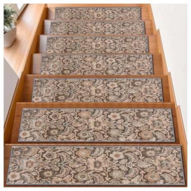 Imagem de Tapetes de escada de membrana sem suporte, tapetes antiderrapantes de borda de escada de 20 x 76 cm, tapetes de piso silenciosos, tapetes de escada interna para degraus de madeira, tapetes decorativos