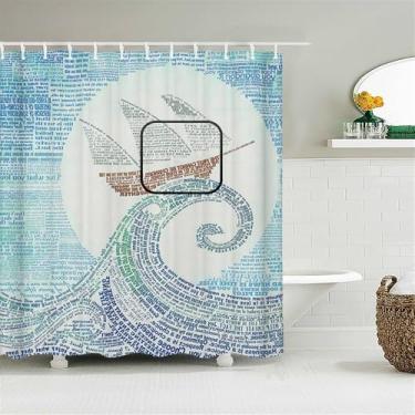 Imagem de Cortinas de chuveiro de banheiro de veleiro Cortinas de banho de navegação marítima Impressão com ganchos 180 * 180 cm Tecido lavável, 5562YJ, L180 x A200 cm