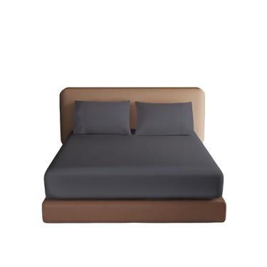 Imagem de Zaizaihome Lençol casal 100% algodão egípcio, 600 fios, bolso profundo de 40,6 cm, lençol de baixo de cetim macio e elástico para hotel e casa (cinza escuro, 1 lençol com elástico, casal)