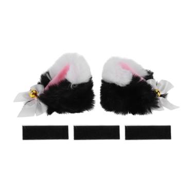 Imagem de Partuto Acessórios para capacete de motocicleta, decoração de orelhas de gato com cores gradientes e sinos, capacetes de esqui, branco, preto, 1 conjunto