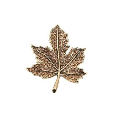 Imagem de Broche de folha de bordo de cristal para mulheres e homens banhado a ouro strass outono lapela broche vintage folha flor joia para cachecóis xaile Dia de Ação de Graças Casamento Boutonniere Outono