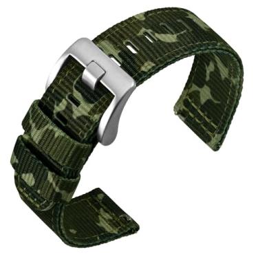 Imagem de ANNEFIT Pulseiras de relógio masculinas de liberação rápida de nylon balístico militar de 20 mm, fivela prata escovada de aço inoxidável resistente (verde camuflado)