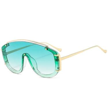 Imagem de Óculos de sol grandes da moda, peça única, feminino, retrô, rebites, decoração, masculino, colorido, gradiente, uv400 (verde, gradiente)