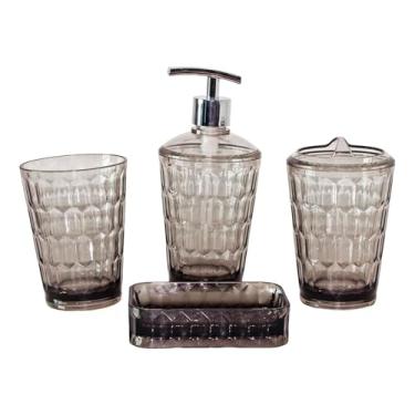 Imagem de SiaBiced Dispensador de Loção com 4 Peças, Porta-escovas de Dentes, Organizador Premium para Artigos de Higiene Pessoal, Saboneteira Portátil, Copo, cinza