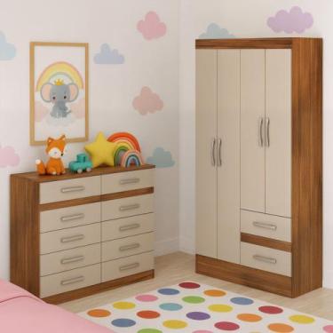 Imagem de Quarto Infantil com Cômoda 10 Gavetas e Guarda-roupa 4 Portas e 2 Gave