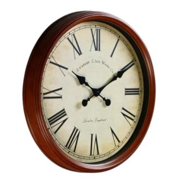 Imagem de Relógio vintage Londres, retrô, números romanos, cor de madeira, parede, decorativo, clássico, design, acabamento, antigo, estilo Elegante Tamanho 50 Cm