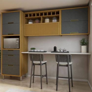 Imagem de Cozinha Completa Imperatriz 5 Portas 3 Gavetas Ripado 100% Mdf Freijó/Grafite - Nesher