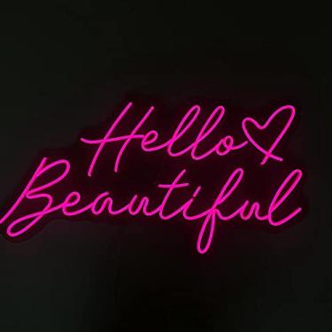 Imagem de Placa Hello Beutiful Neon Signs LED Flex de acrílico transparente Letra Boardb Back Grou Light Sign 3D Custom Neon Signs para decoração de parede Decoração de quarto rosa ou neon Bar Signs so on Size-55 cm