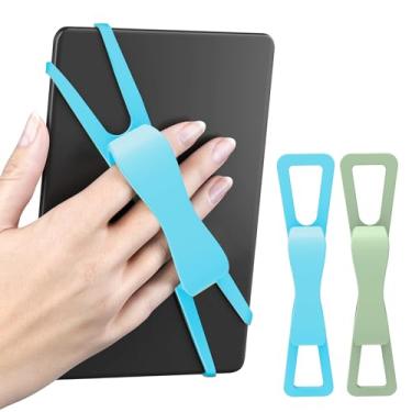 Imagem de SEPTBEAM 2 peças de suporte de alça de mão para Kindle e Teblets – leitura manual, minimiza quedas e fadiga para Kindle Paperwhite/Kobo/Oasis/E-Book/Mini Teblets/telefone (verde + azul)