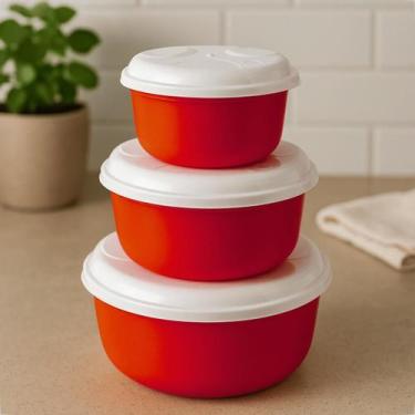 Imagem de Kit 3 Potes Plástico Redondos P M G Com Tampa Branca Trio Cozinha Orga