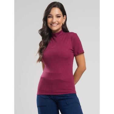 Imagem de Blusa Canelada Gola Alta Manga Curta Moda Feminina Casual-Feminino