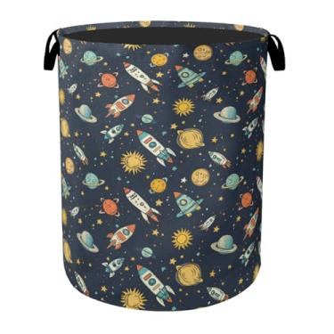 Imagem de Cesto de roupa suja dobrável de lona com alças do Cartoon Planet Space - Organizador de brinquedos, resistente para casa, quarto, dormitório, banheiro