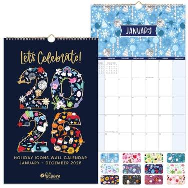 Imagem de bloom daily planners Calendário de parede mensal de 2026 (janeiro a dezembro de 2026) - Grande 28 x 43 cm - Ícones de férias