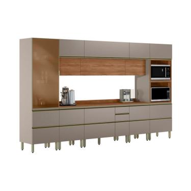 Imagem de Cozinha Completa com Vidro Reflecta Proença 12 Portas 9 Gavetas Bege e Nogueira