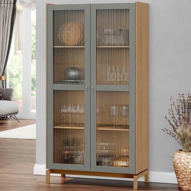 Imagem de Cristaleira Portas Vidro 100cm Soleil Oak/cinza F07 - Mpozenato