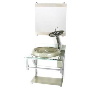 Imagem de Gabinete Vidro 40Cm Banheiro Curvado Duplo Pc Cuba Chapéu