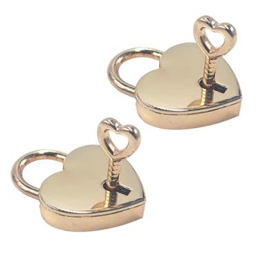 Imagem de bociloy 2 cadeados dourados em forma de coração com chaves, mini cadeado de liga de zinco de 38 × 30 × 7 mm, pequenos cadeados decorativos de amor para caixa de joias, diário, caixa de armazenamento