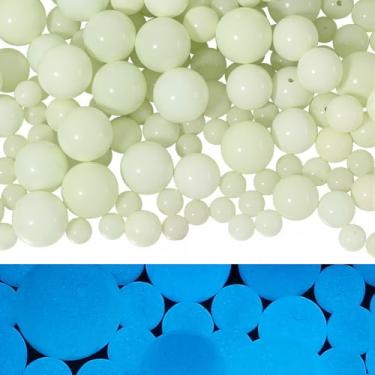 Imagem de SUNNYCLUE 1 caixa, 100 peças, 4 tamanhos, contas redondas crescem no escuro, contas de vidro luminosas 6 mm, 8 mm, 10 mm, 12 mm, espaçadores soltos de pedra solar azul Dodger para fazer joias, brincos