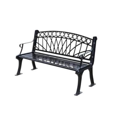 Imagem de ZzleoyuUUs-12 Banco de jardim externo de ferro fundido com encosto de moldura oca, assento de lazer com apoios de braços, móveis pretos para ambientes externos (150 cm) banco de pátio