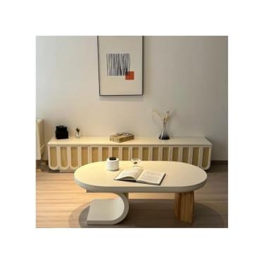 Imagem de Mesa de chá moderna minimalista mesa de centro para sala de estar, mesa de chá criativa para casa, suporte de chá branco elegante, design contemporâneo, perfeito para uso doméstico mesa de chão (130 x