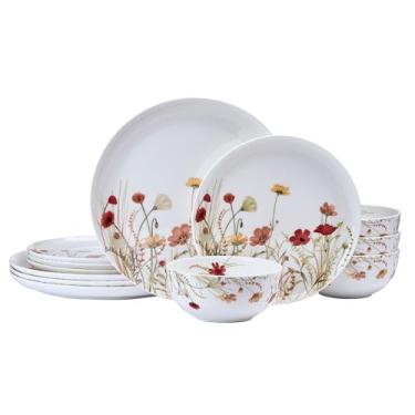 Imagem de Mikasa Conjunto de louça Meadow Serenade 12 peças floral osso China durável resistente a lascas leve, serviço para 4