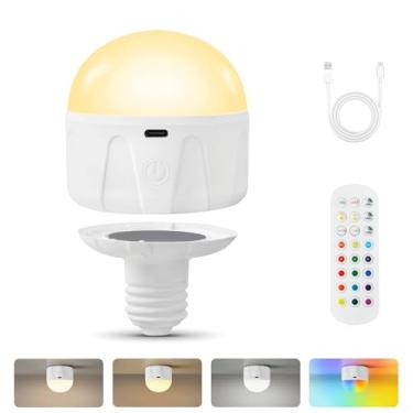 Imagem de Weaboopre Lâmpadas recarregáveis para lâmpadas e arandelas com controle remoto e temporizador, lâmpada LED magnética alimentada por bateria E26 para luminária sem fio, 3 temperaturas de cor + 12 cores