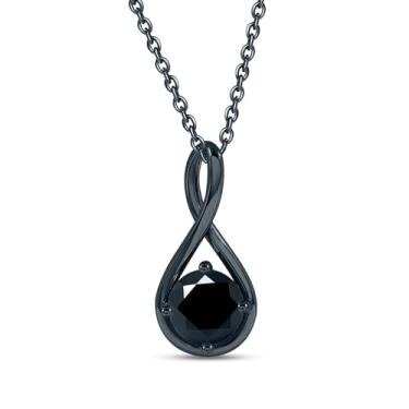 Imagem de Colar solitário com pingente feminino de 7 mm, redondo, criado em laboratório, moissanita, infinito, delicado, extensor de 40,6 cm + 5 cm em joia banhada a ouro 18K para ela, Ouro preto, Moissanite