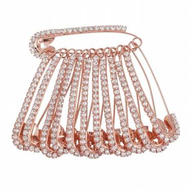 Imagem de 12 peças de alfinetes de segurança chiques de ouro rosa, alfinetes de segurança decorativos de strass, grande, broche decorativo de cristal de ouro rosa para mulheres, roupas, saias, suéter, cachecol