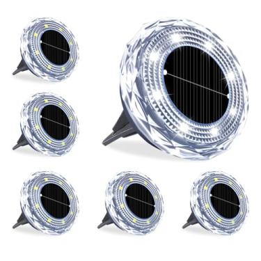 Imagem de Luzes solares de solo pacote com 12, 8 luzes LED para caminhos de jardim, luzes de solo ao ar livre, iluminação de paisagem à prova d'água, luz solar para gramado para seu pátio, piscina, passarelas